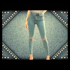 H&M Divided Super Skinny High Waist Raw Hem Jeans